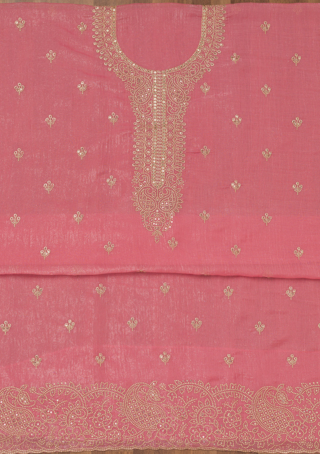 Onion Pink Zariwork Georgette Unstitched Salwar Suit