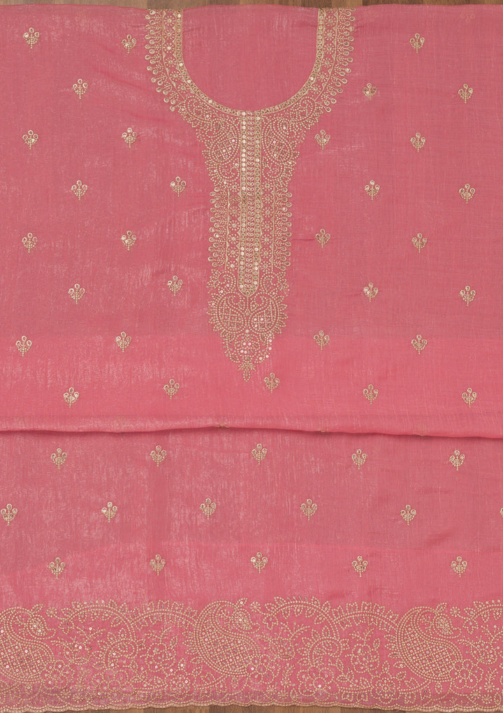 Onion Pink Zariwork Georgette Unstitched Salwar Suit