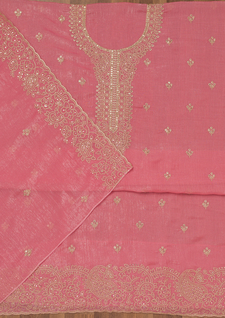 Onion Pink Zariwork Georgette Unstitched Salwar Suit