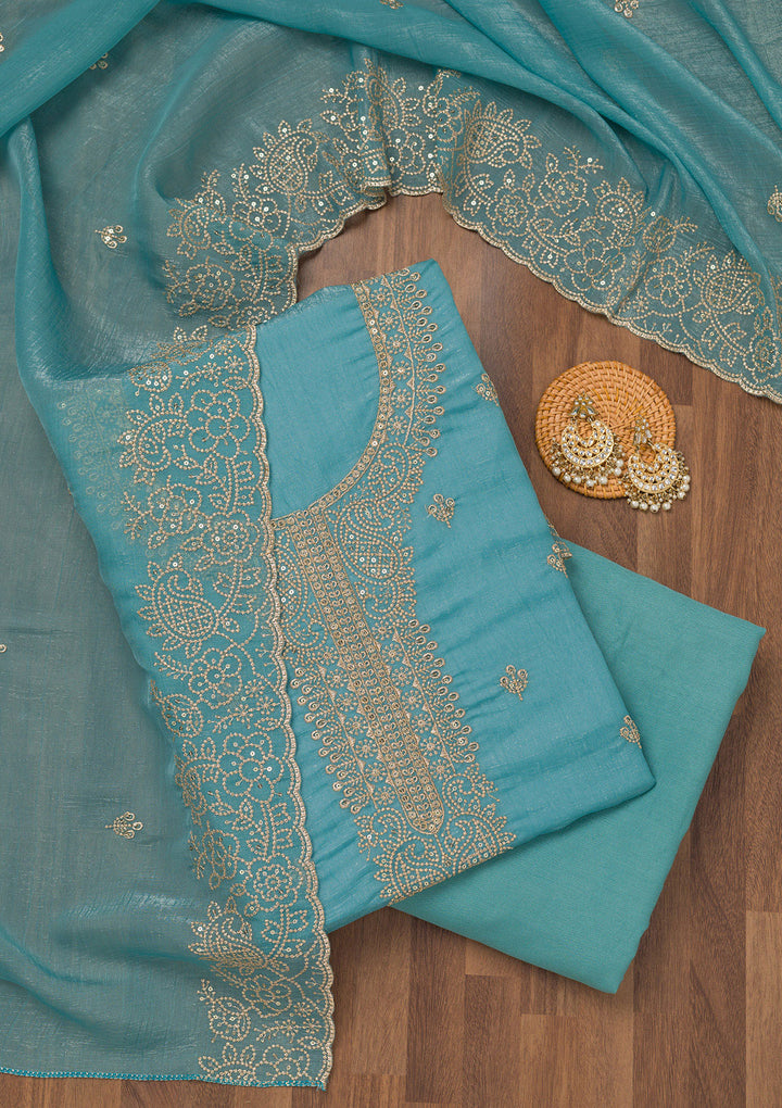 Sky Blue Zariwork Georgette Unstitched Salwar Suit