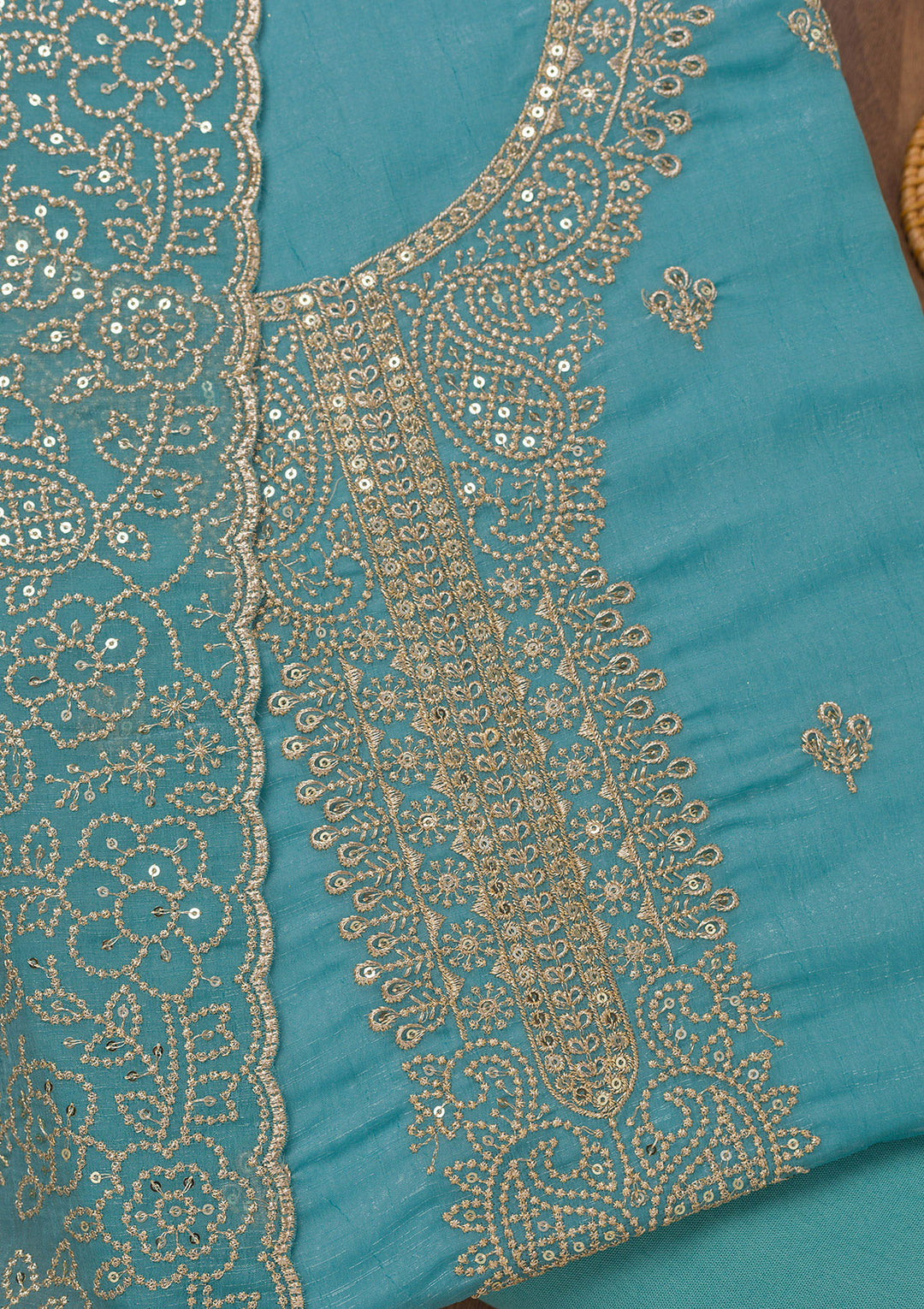 Sky Blue Zariwork Georgette Unstitched Salwar Suit