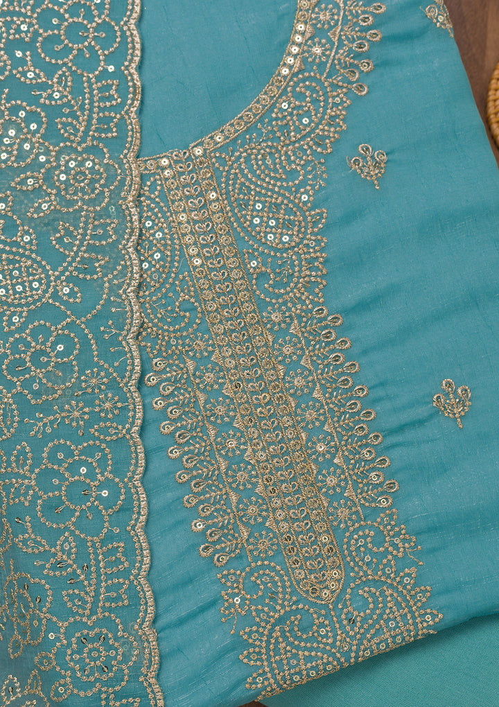 Sky Blue Zariwork Georgette Unstitched Salwar Suit