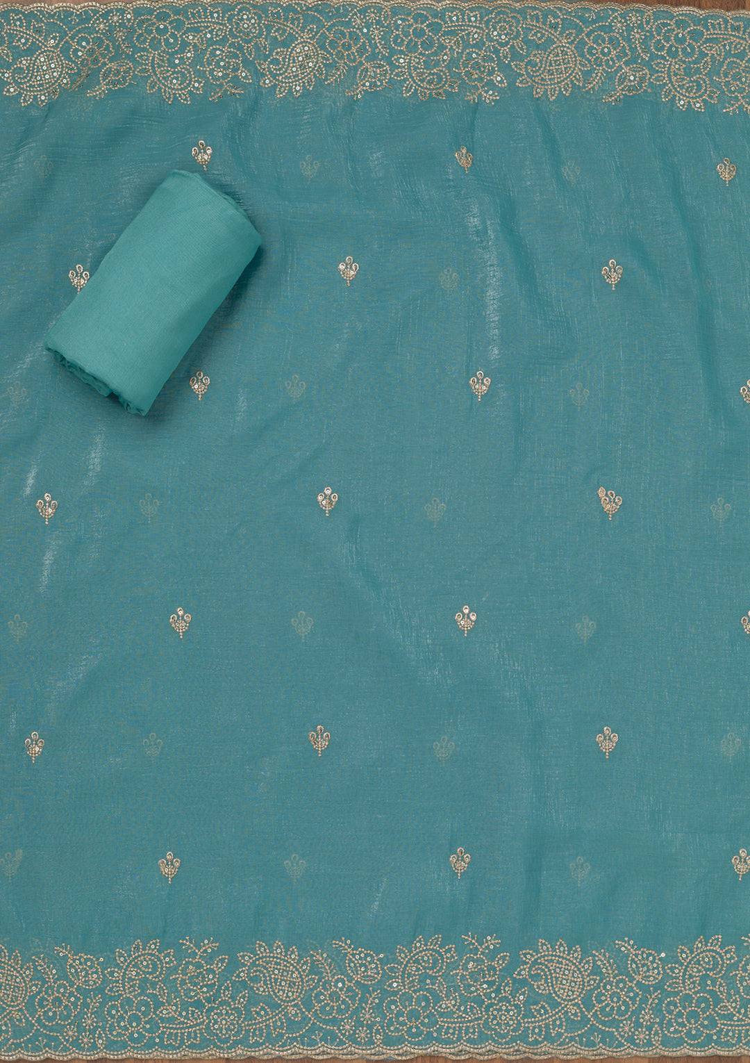 Sky Blue Zariwork Georgette Unstitched Salwar Suit