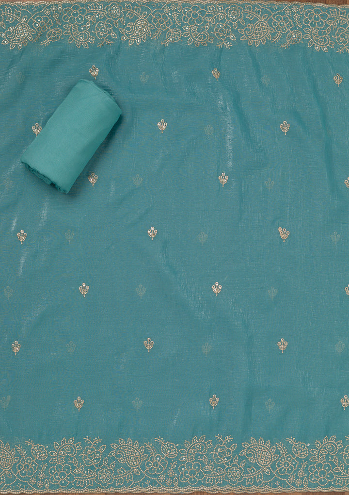Sky Blue Zariwork Georgette Unstitched Salwar Suit