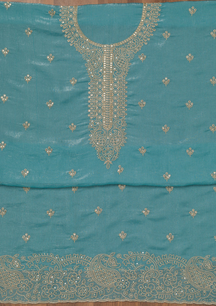 Sky Blue Zariwork Georgette Unstitched Salwar Suit