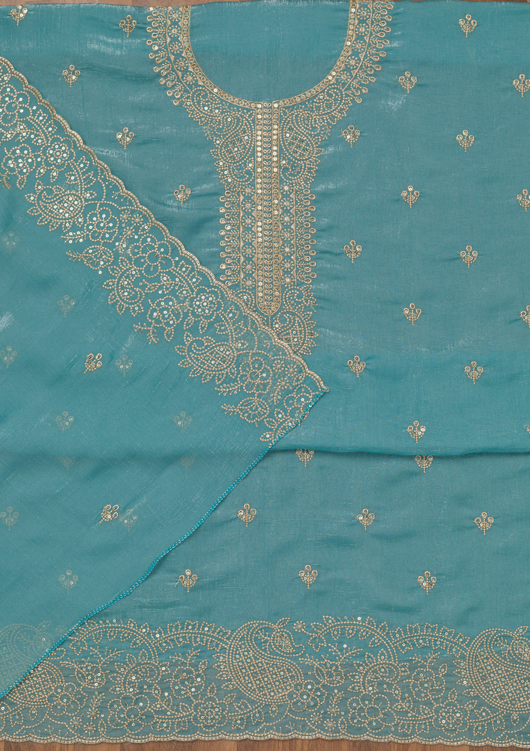 Sky Blue Zariwork Georgette Unstitched Salwar Suit
