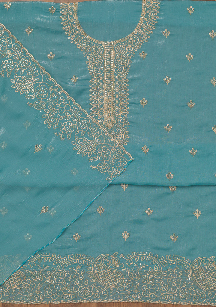 Sky Blue Zariwork Georgette Unstitched Salwar Suit