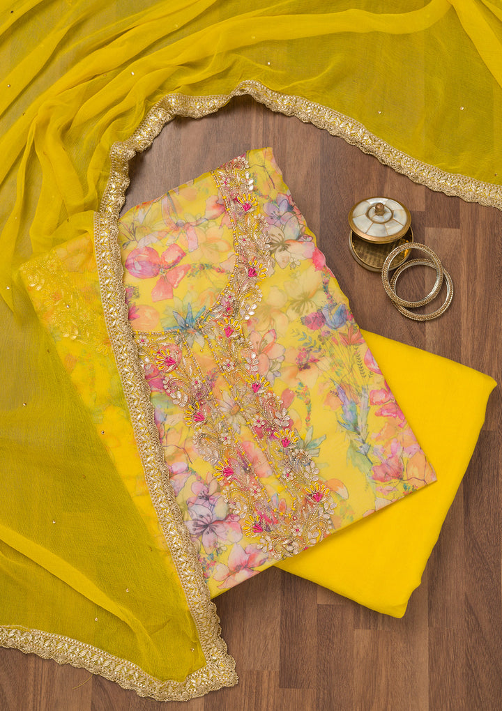 Yellow Stonework Tissue Unstitched Salwar Suit
