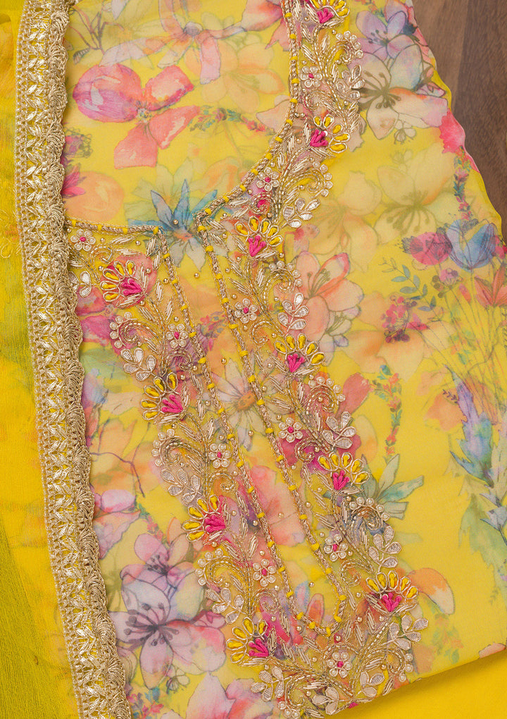 Yellow Stonework Tissue Unstitched Salwar Suit