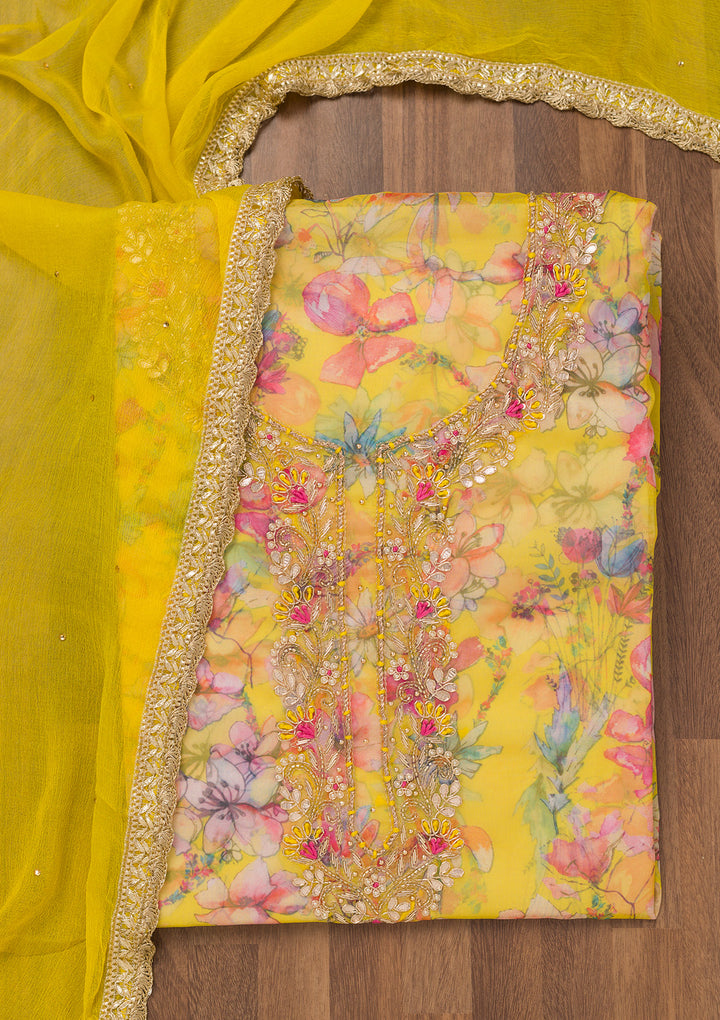 Yellow Stonework Tissue Unstitched Salwar Suit