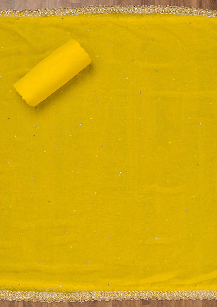 Yellow Stonework Tissue Unstitched Salwar Suit