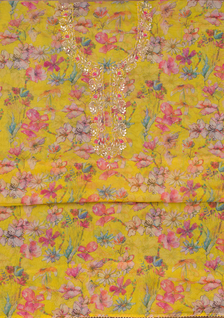 Yellow Stonework Tissue Unstitched Salwar Suit