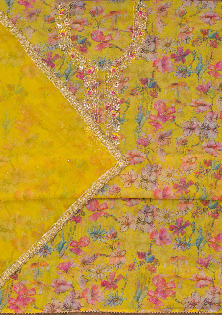 Yellow Stonework Tissue Unstitched Salwar Suit