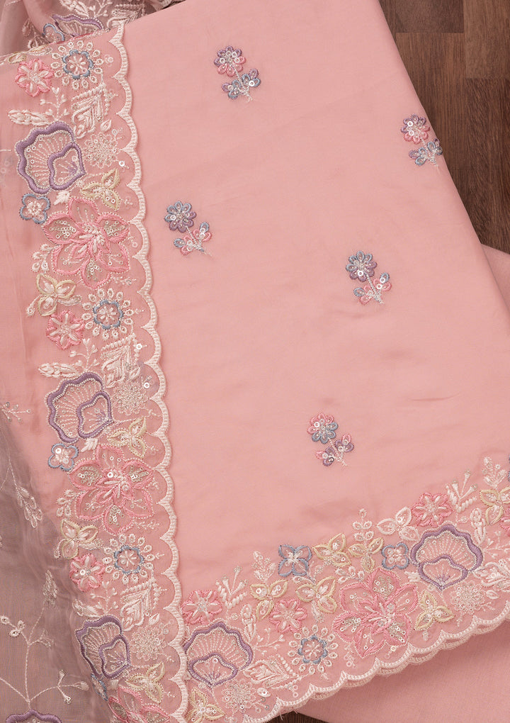 Pink Zariwork Semi Crepe Unstitched Salwar Suit