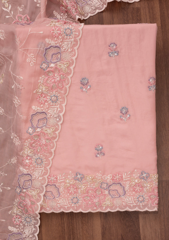 Pink Zariwork Semi Crepe Unstitched Salwar Suit