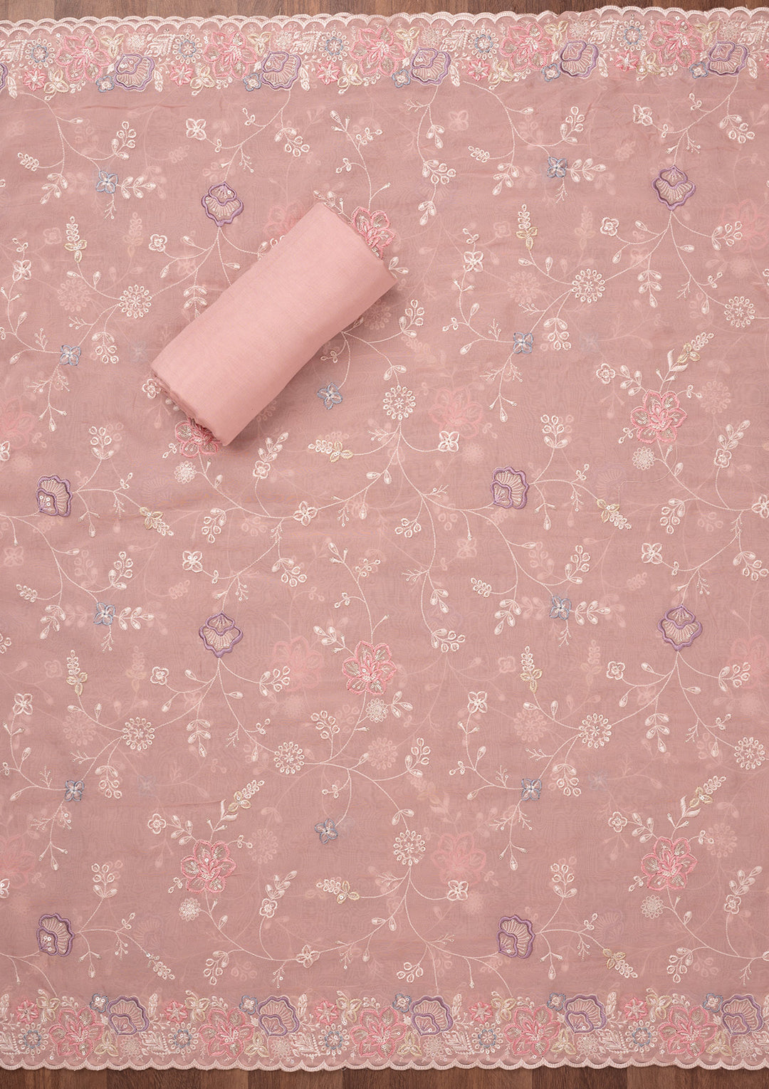 Pink Zariwork Semi Crepe Unstitched Salwar Suit