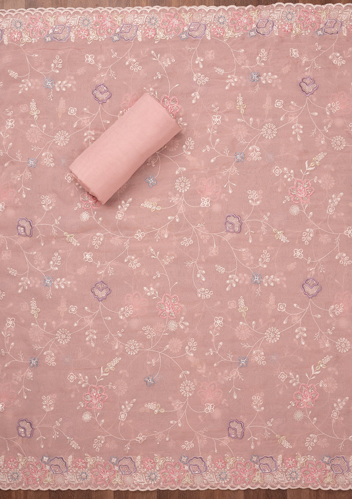 Pink Zariwork Semi Crepe Unstitched Salwar Suit