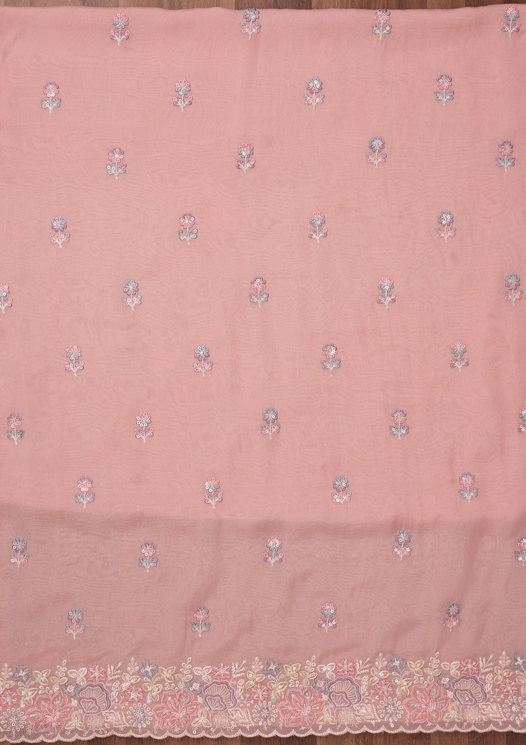 Pink Zariwork Semi Crepe Unstitched Salwar Suit