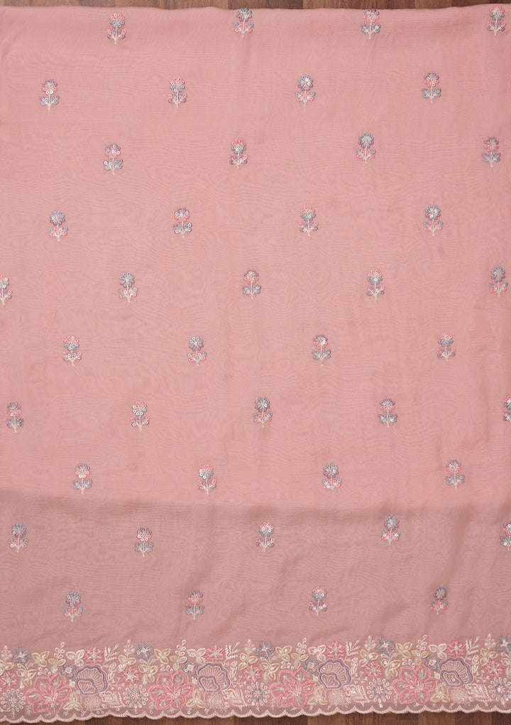 Pink Zariwork Semi Crepe Unstitched Salwar Suit