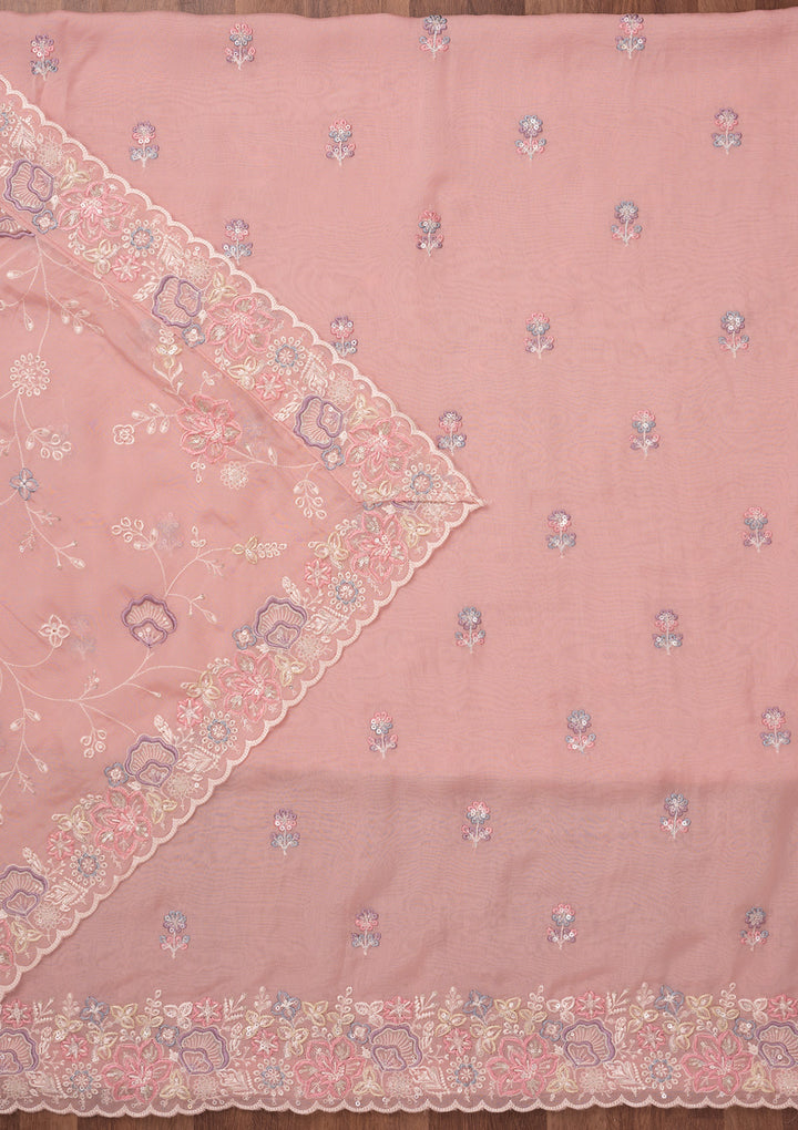 Pink Zariwork Semi Crepe Unstitched Salwar Suit