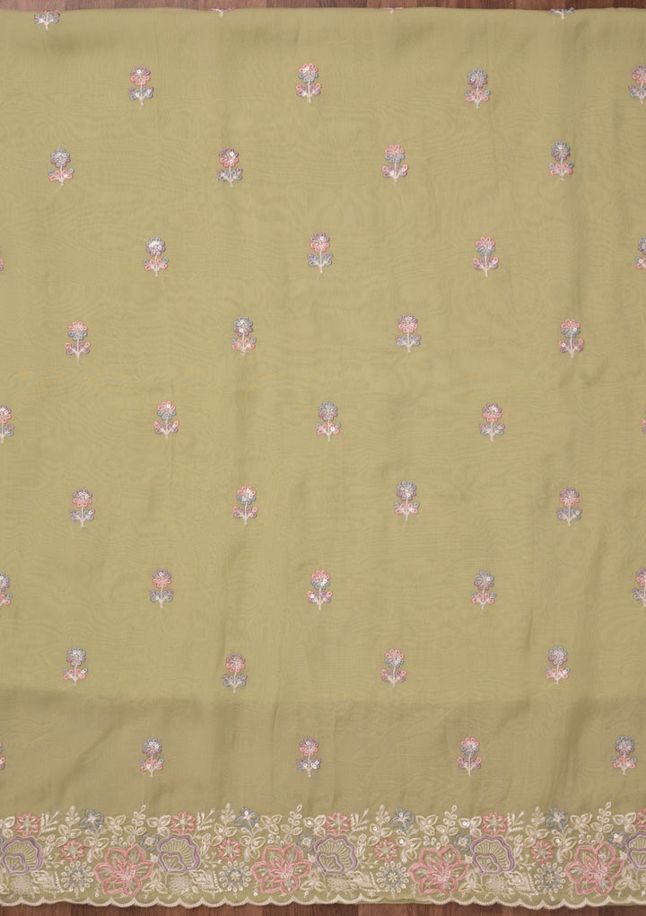 Pista Green Zariwork Semi Crepe Unstitched Salwar Suit