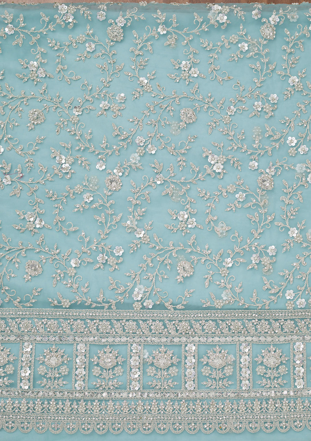Sky Blue Stonework Net Unstitched Salwar Suit