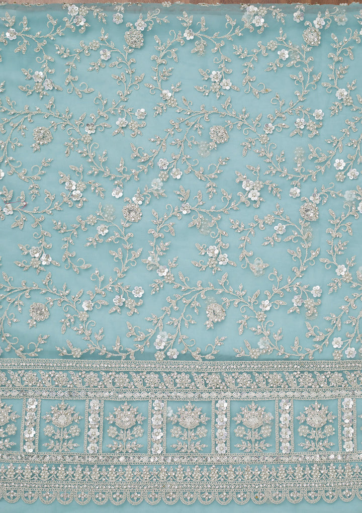 Sky Blue Stonework Net Unstitched Salwar Suit