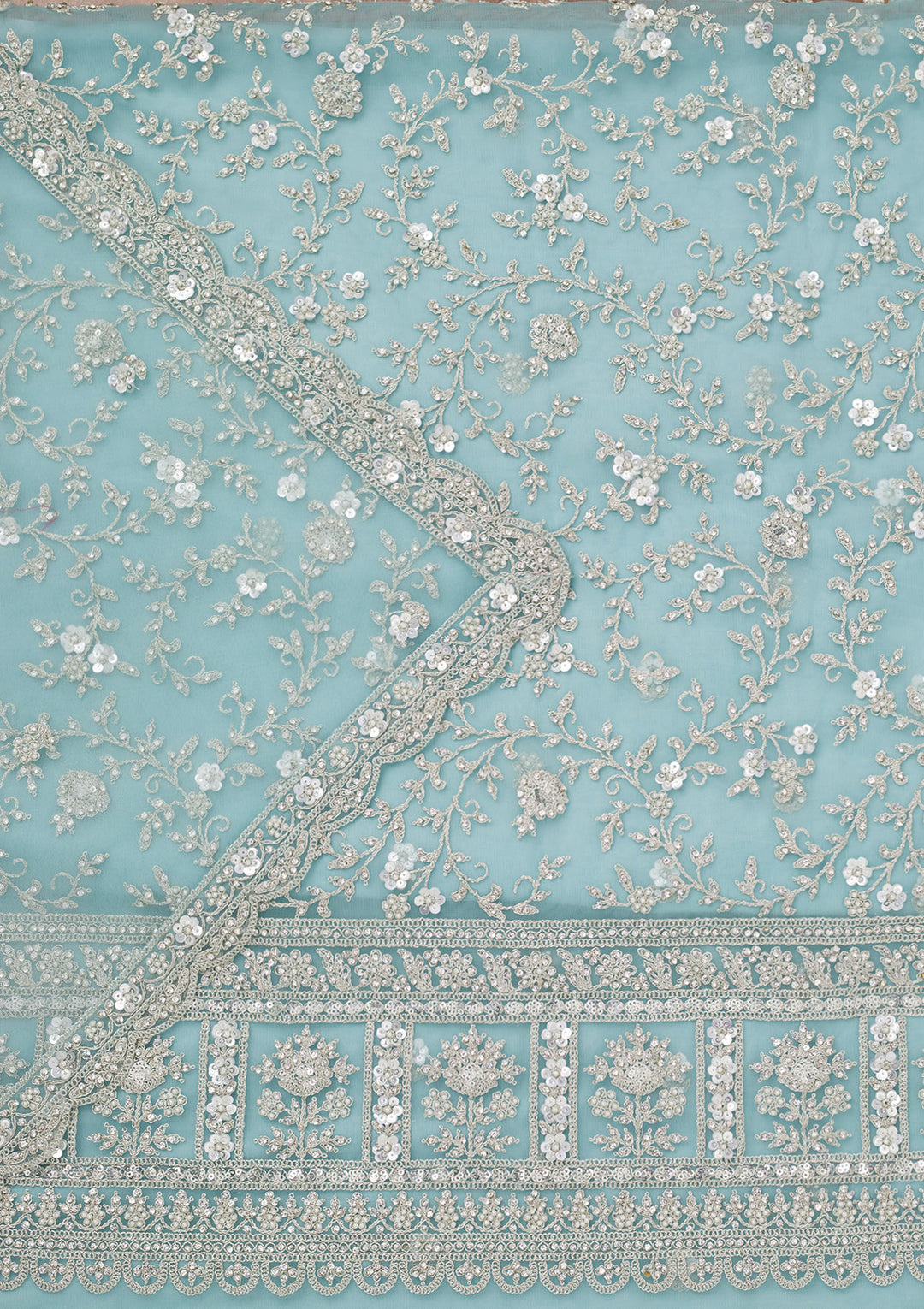 Sky Blue Stonework Net Unstitched Salwar Suit
