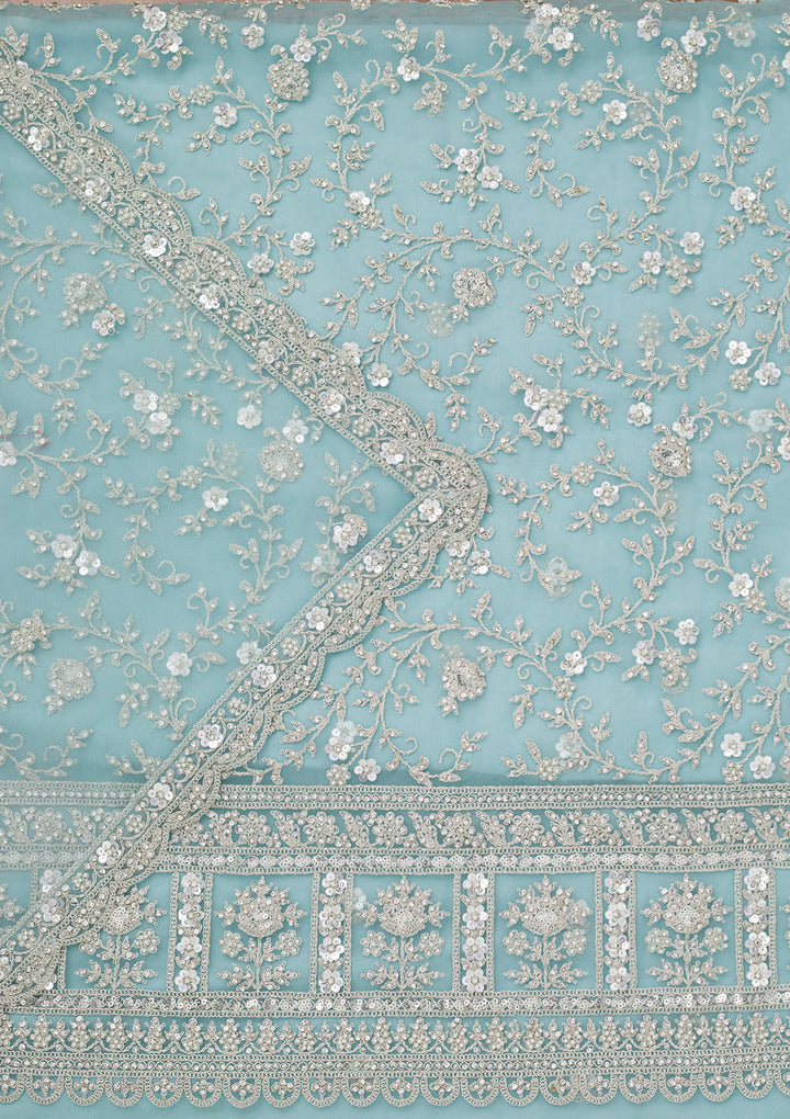 Sky Blue Stonework Net Unstitched Salwar Suit