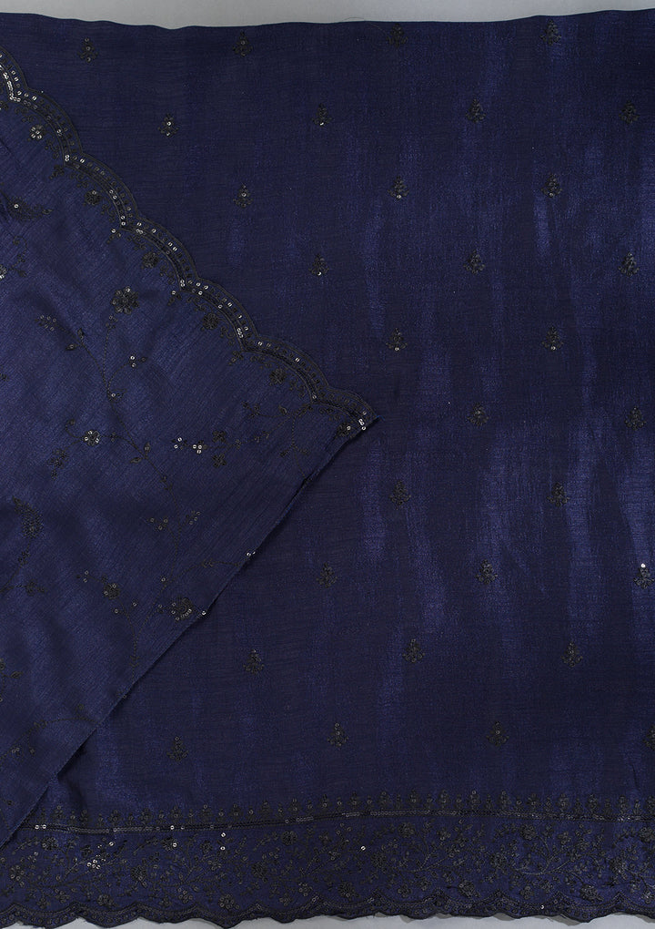 Navy Blue Threadwork Tissue Unstitched Salwar Suit