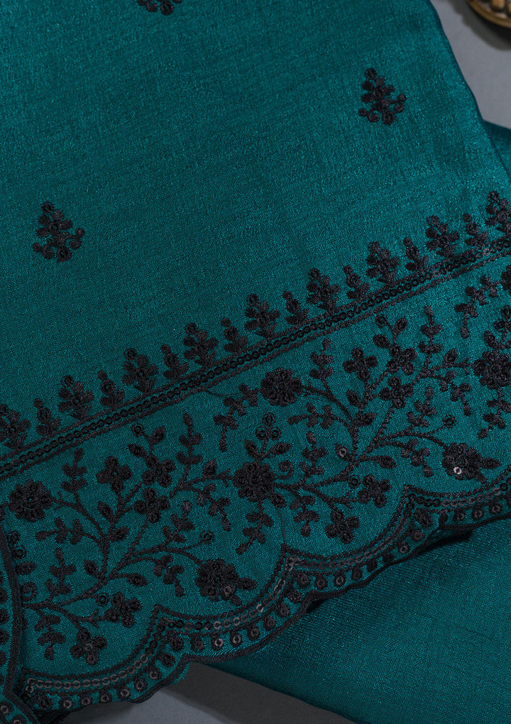 Peacock Green Threadwork Tissue Unstitched Salwar Suit