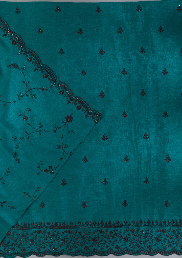 Peacock Green Threadwork Tissue Unstitched Salwar Suit