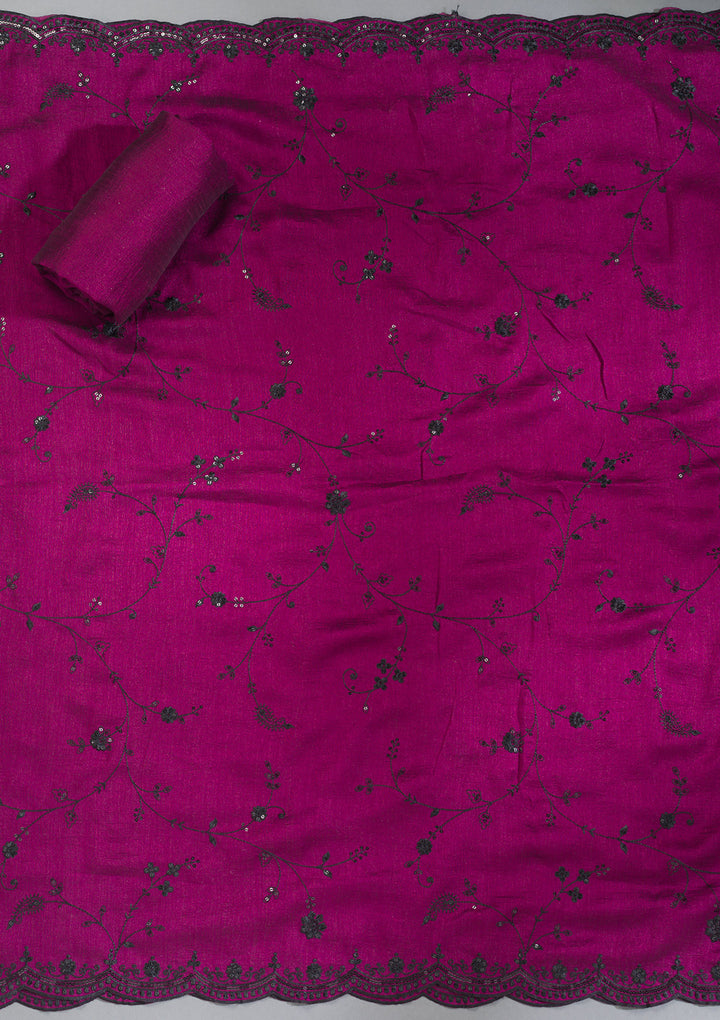 Wine Threadwork Tissue Unstitched Salwar Suit