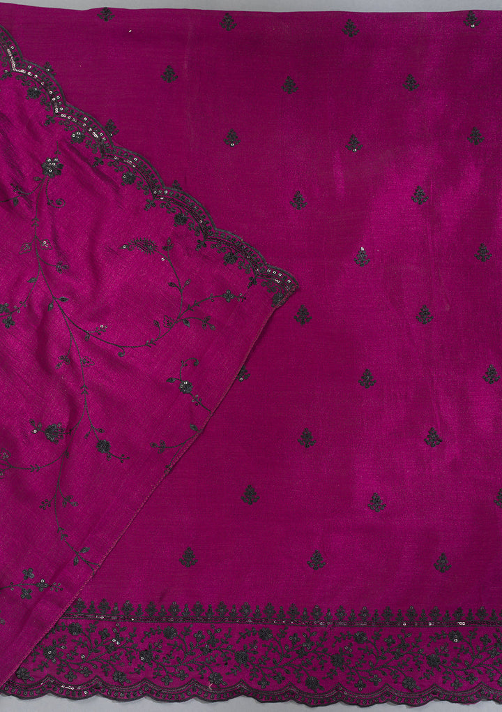 Wine Threadwork Tissue Unstitched Salwar Suit
