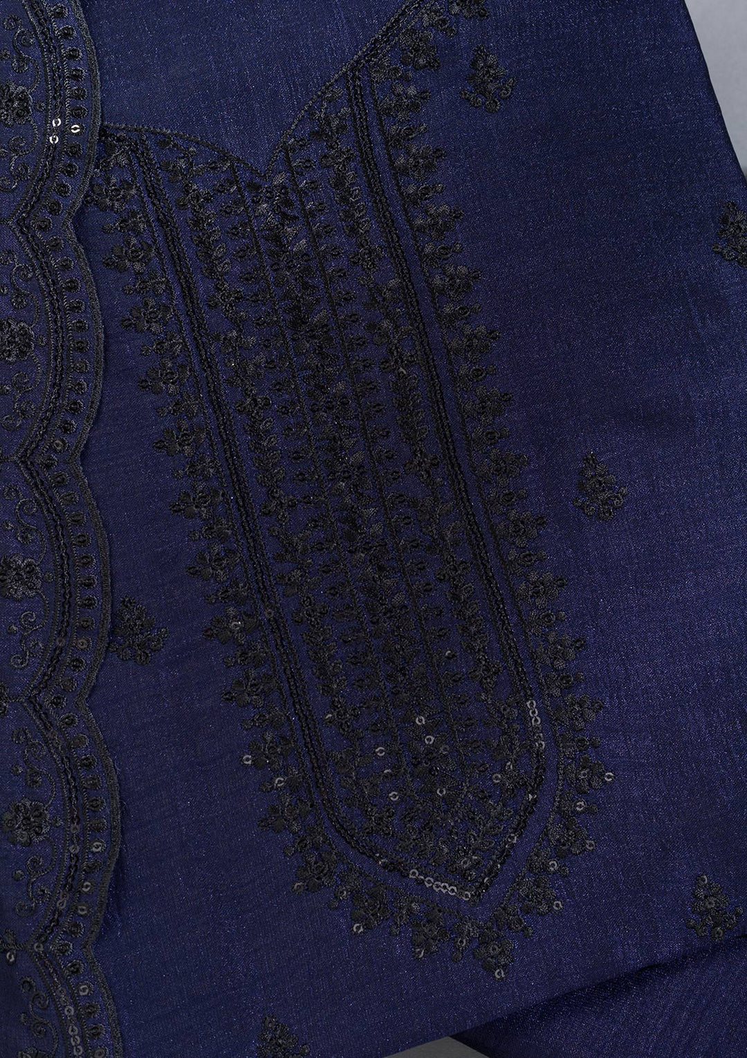 Navy Blue Threadwork Tissue Unstitched Salwar Suit