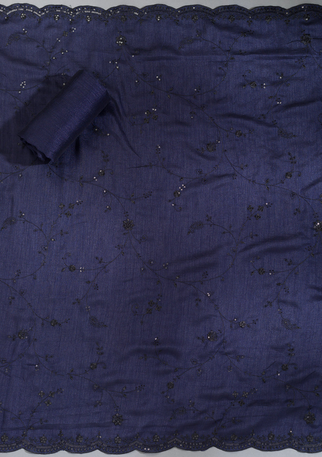 Navy Blue Threadwork Tissue Unstitched Salwar Suit