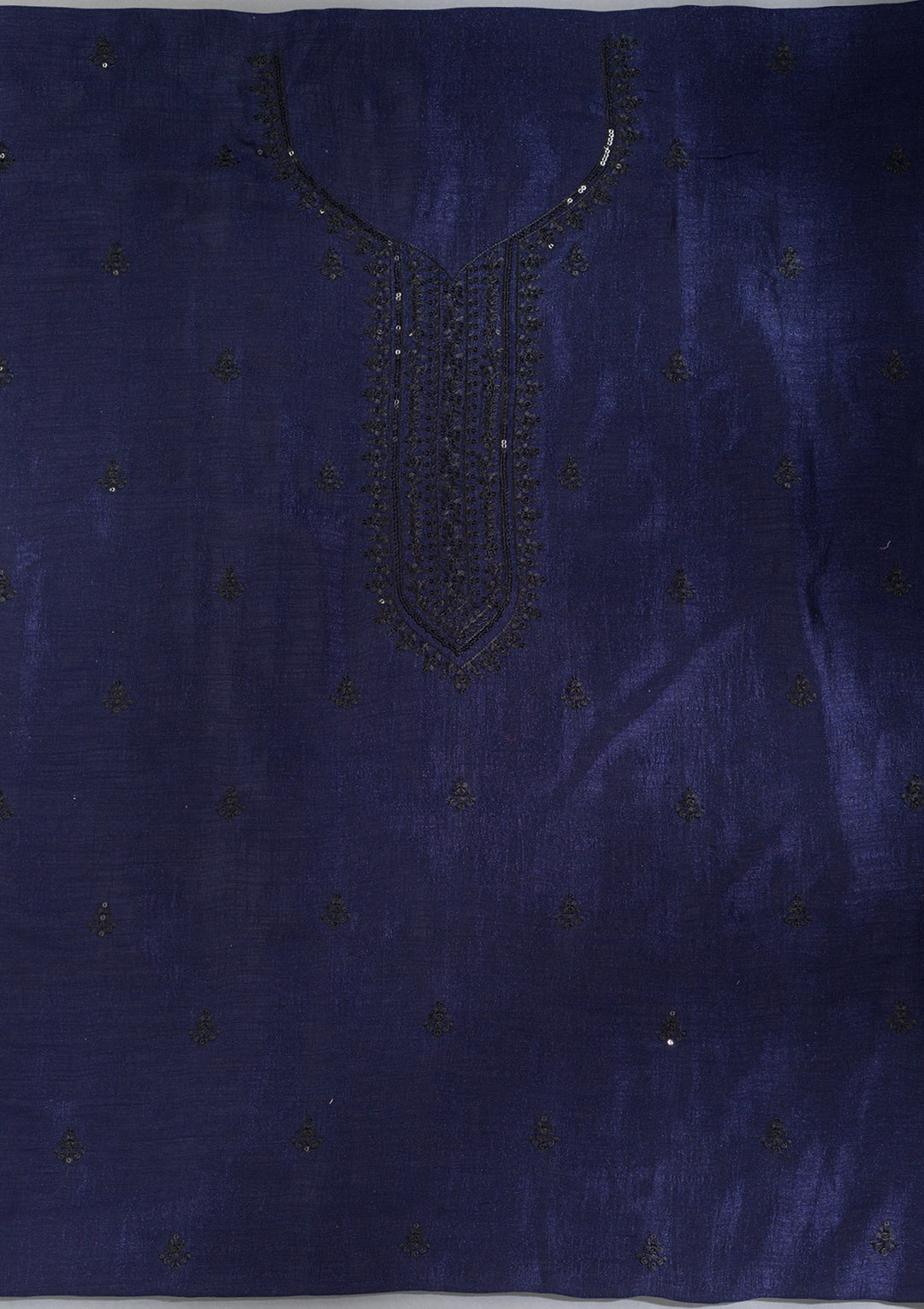 Navy Blue Threadwork Tissue Unstitched Salwar Suit