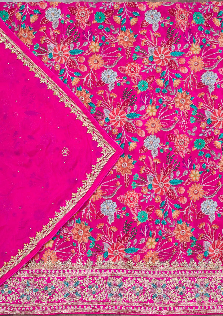 Rani Pink Stonework Chinon Unstitched Salwar Suit