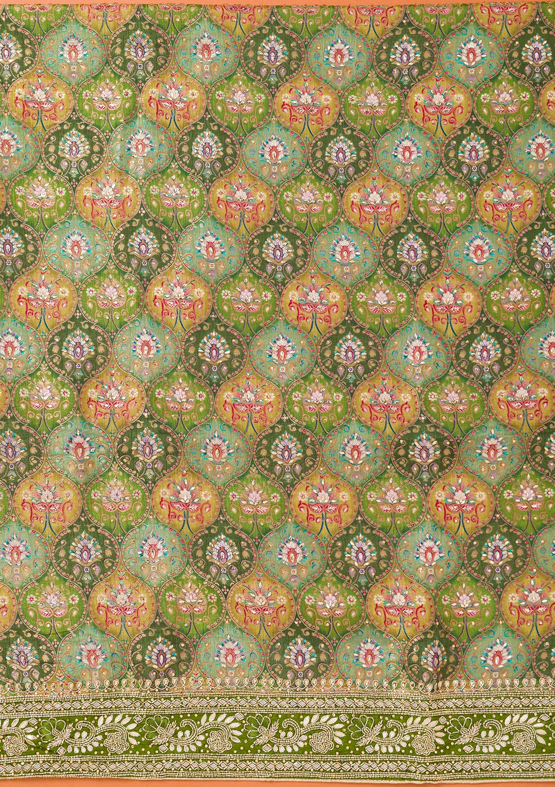 Bottle Green Stonework Semi Crepe Unstitched Salwar Suit