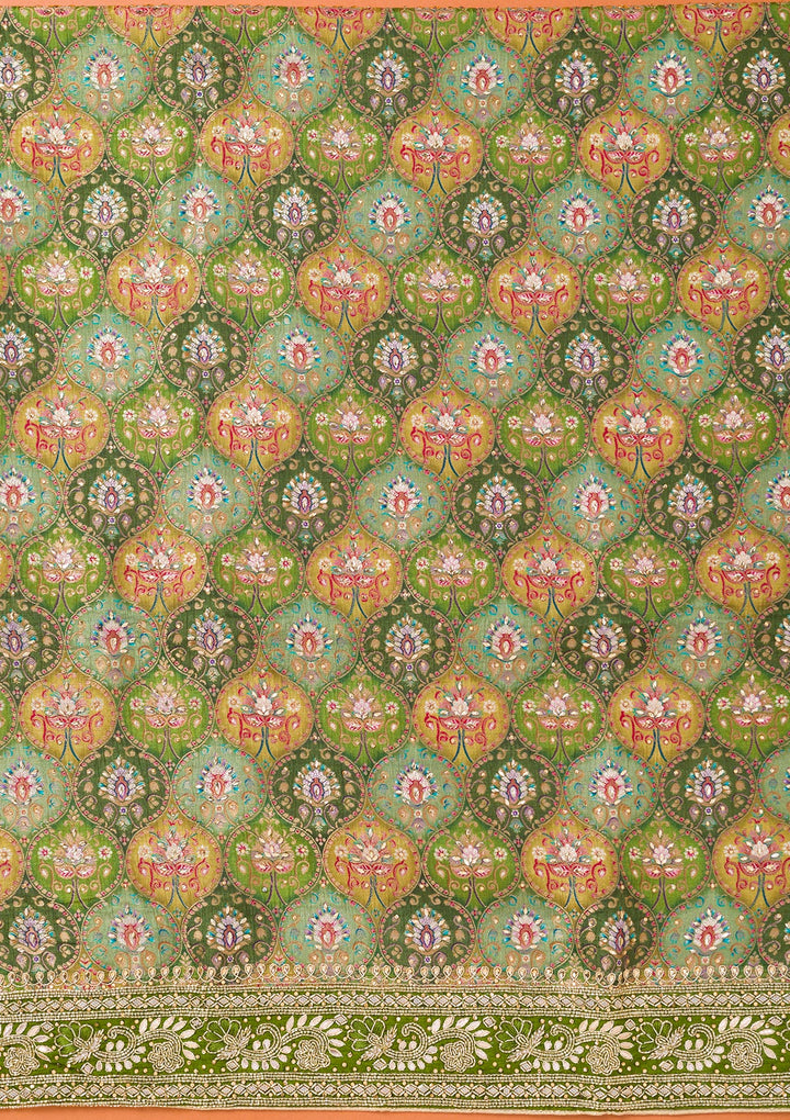 Bottle Green Stonework Semi Crepe Unstitched Salwar Suit