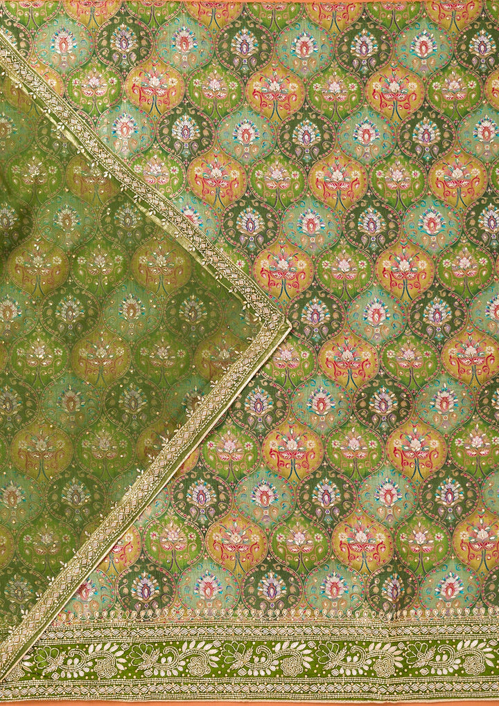 Bottle Green Stonework Semi Crepe Unstitched Salwar Suit