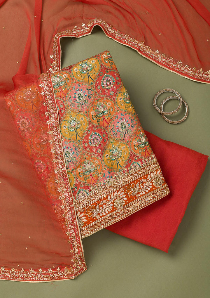 Mustard Stonework Semi Crepe Unstitched Salwar Suit