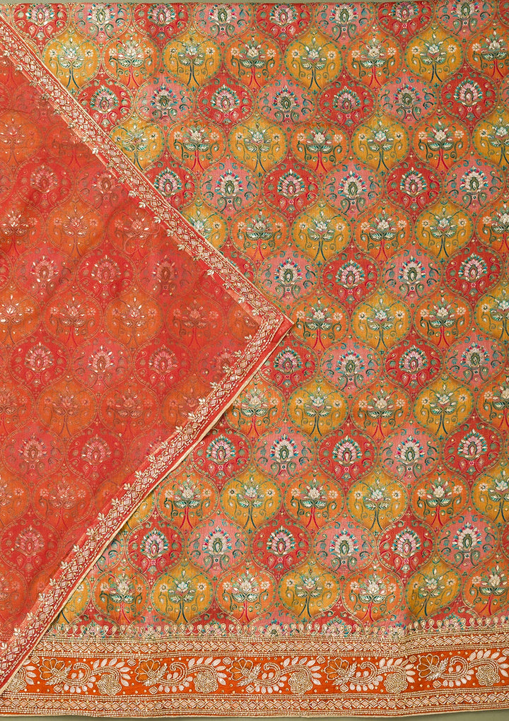 Mustard Stonework Semi Crepe Unstitched Salwar Suit
