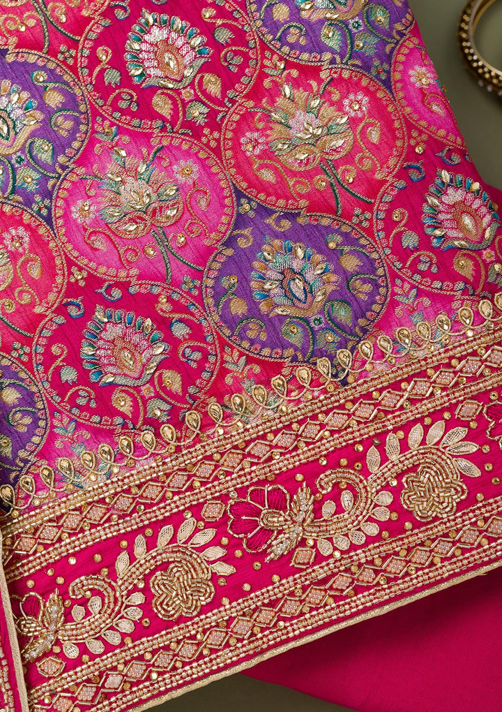 Rani Pink Stonework Semi Crepe Unstitched Salwar Suit