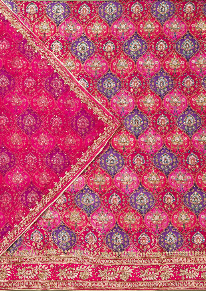 Rani Pink Stonework Semi Crepe Unstitched Salwar Suit