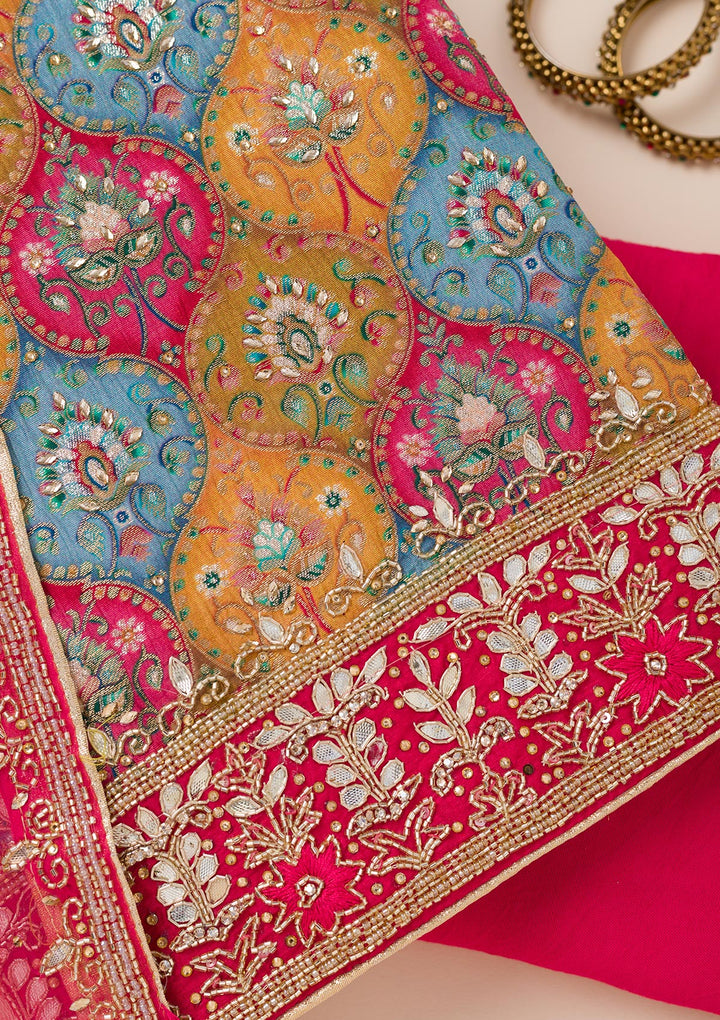 Mustard Stonework Semi Crepe Unstitched Salwar Suit