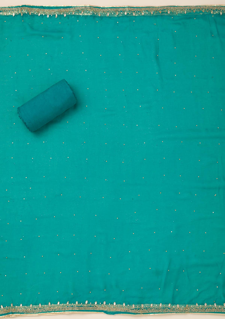 Peacock Blue Stonework Semi Crepe Unstitched Salwar Suit