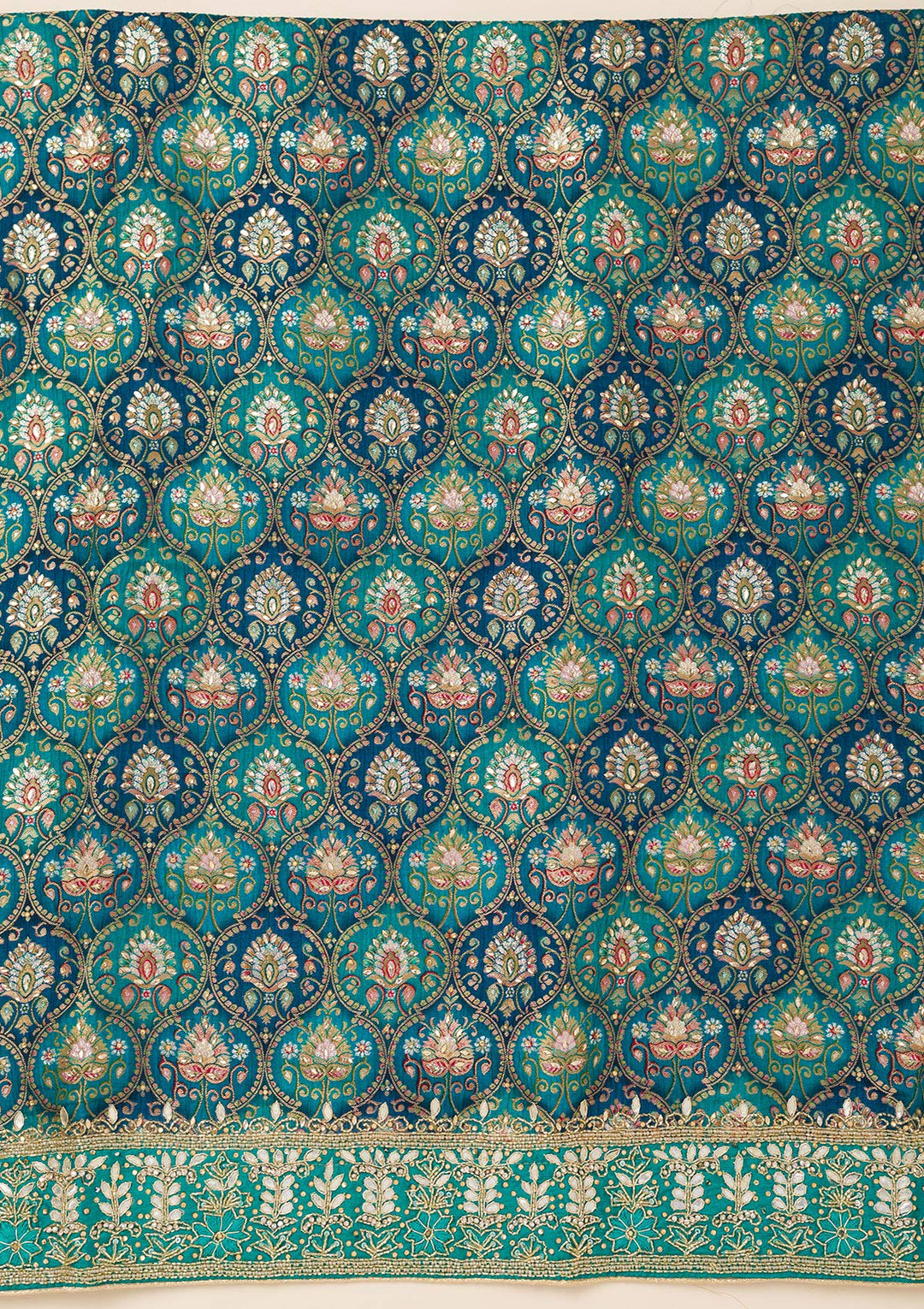 Peacock Blue Stonework Semi Crepe Unstitched Salwar Suit