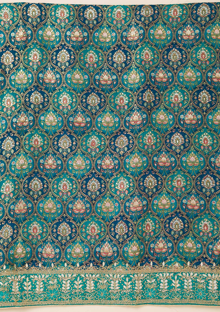 Peacock Blue Stonework Semi Crepe Unstitched Salwar Suit