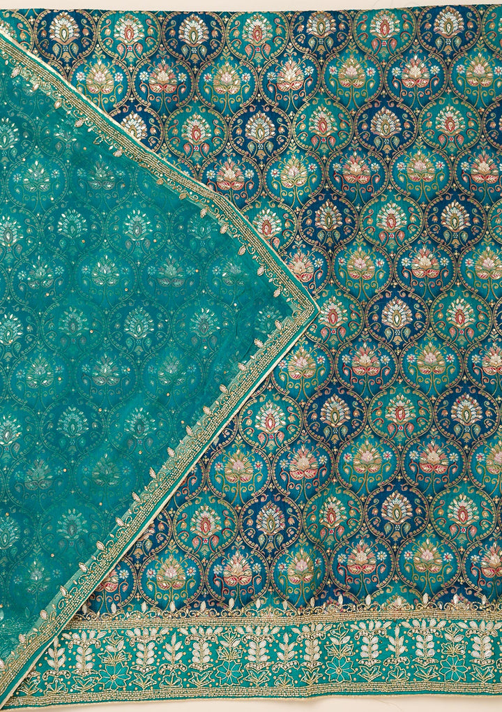 Peacock Blue Stonework Semi Crepe Unstitched Salwar Suit